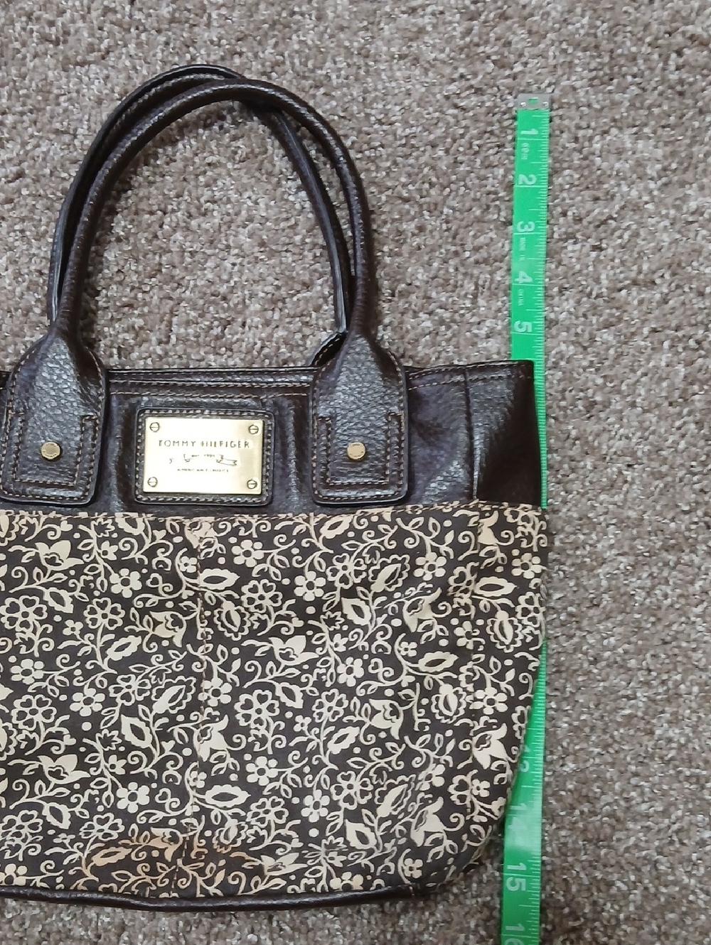 Y2K Tommy Hilfiger Brown and Cream Floral Canvas Tote - Picture 11 of 13